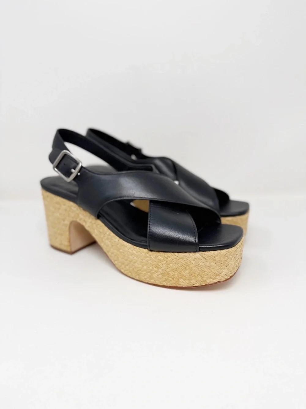 New Vince Clementina Leather Platform Sandal Black Sz 9